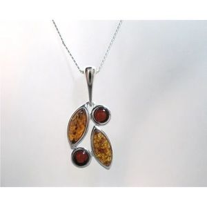 Sterling silver cluster amber pendant necklace